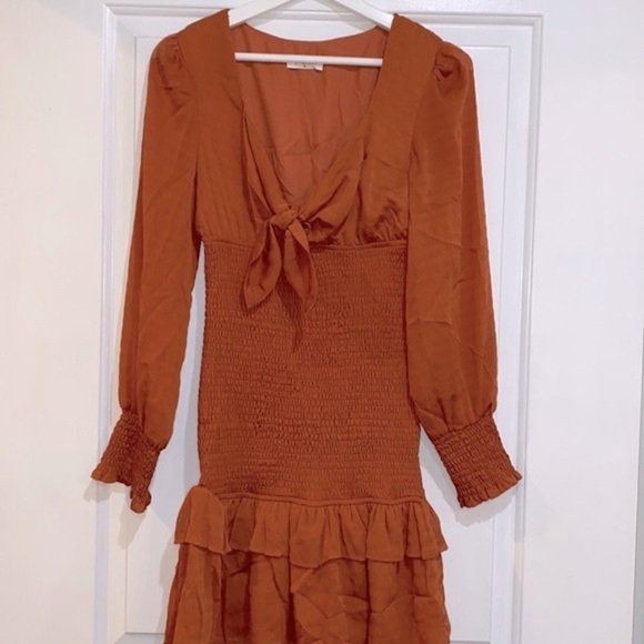 Storia rust color smocked bodycon dress size medium - Picture 5 of 15